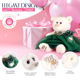 KINNEX Quinceañera bear wrist-bouquet: coordinated accessories for polished decor.