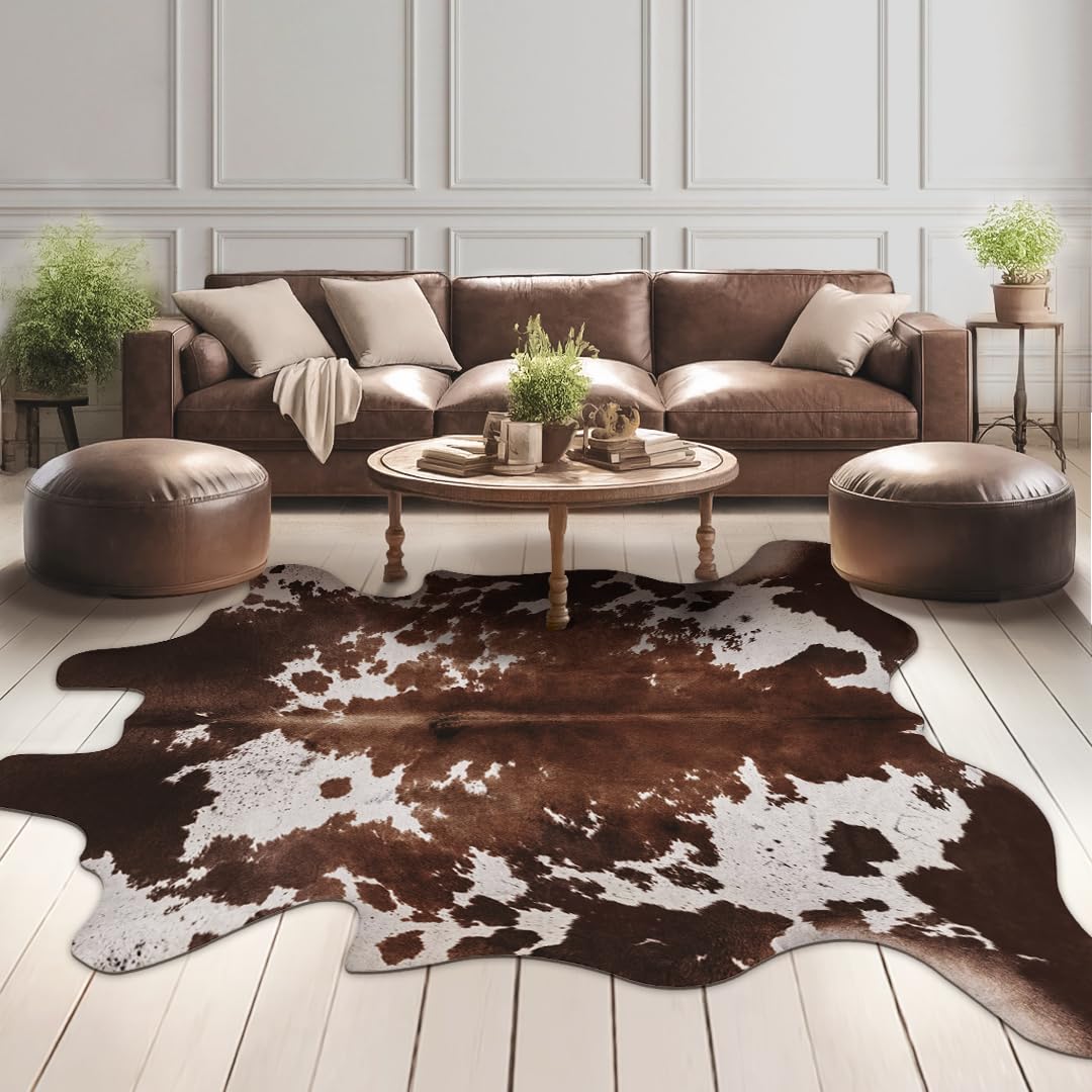 KINOGIC faux cowhide rug cow print adds warm rustic charm to your living room.