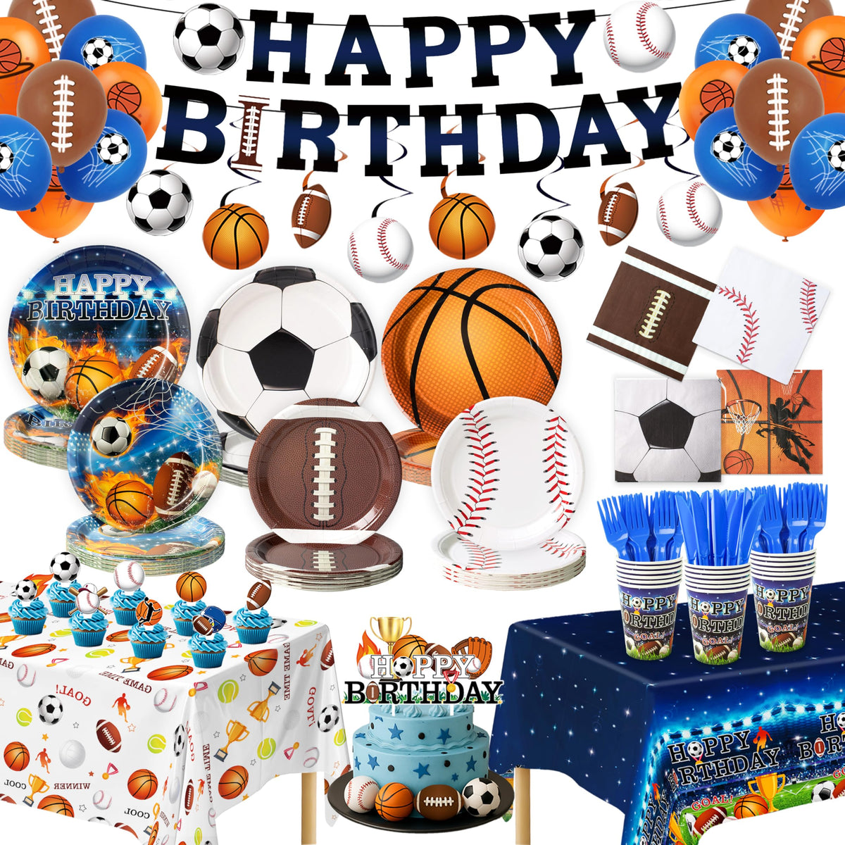 Kinovo banner for the 244-Pcs Sports Party Kit adds game-day flair.