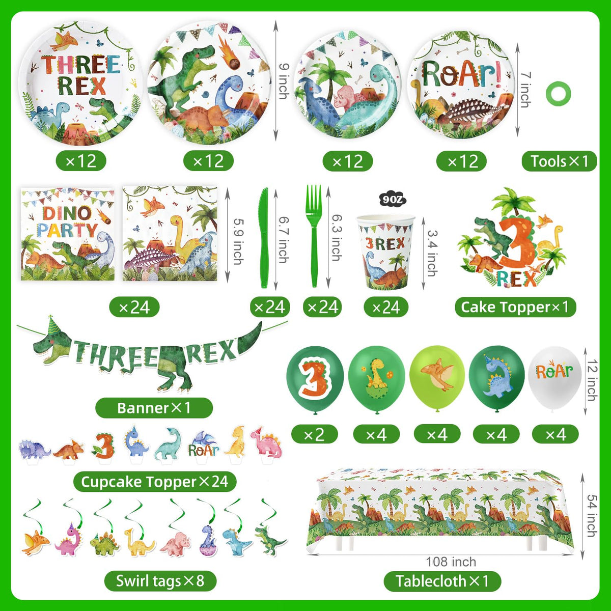 Kinovo 3-Rex balloons set ready for quick, festive decorating.