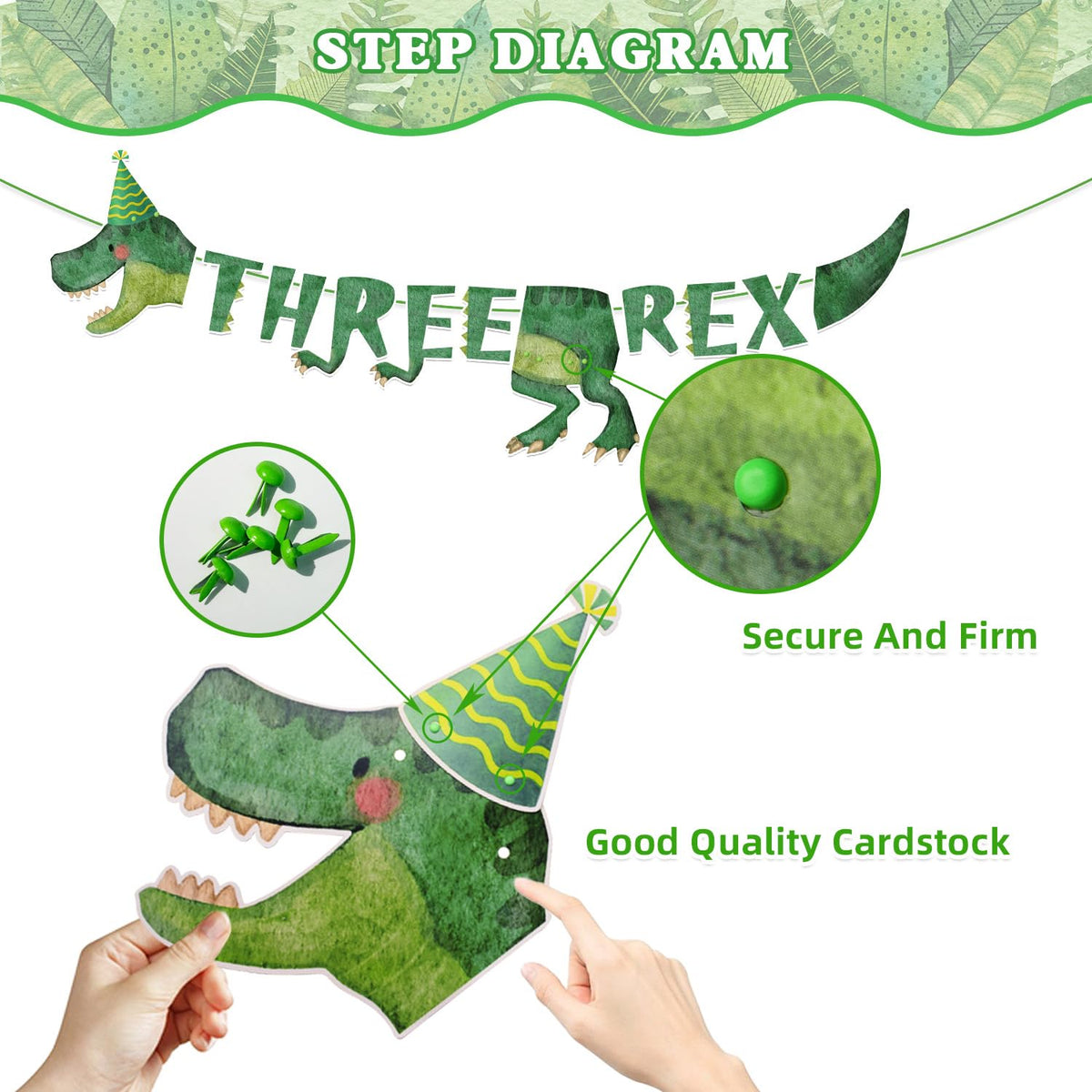 Kinovo 3-Rex cake topper feature acts as a striking centerpiece.