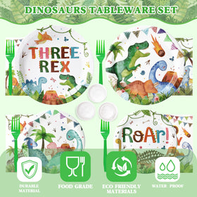Kinovo 3-Rex party setup ready image demonstrates coordinated decorations.