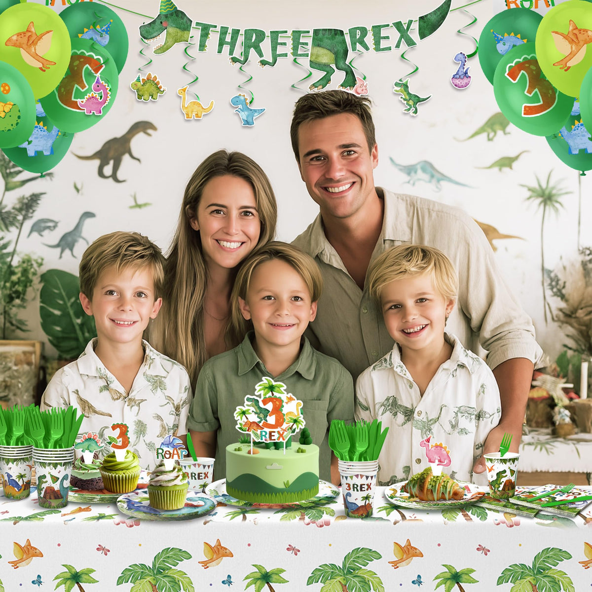 Kinovo 3-Rex tablecloth hero image highlights durable, kid-safe surface.