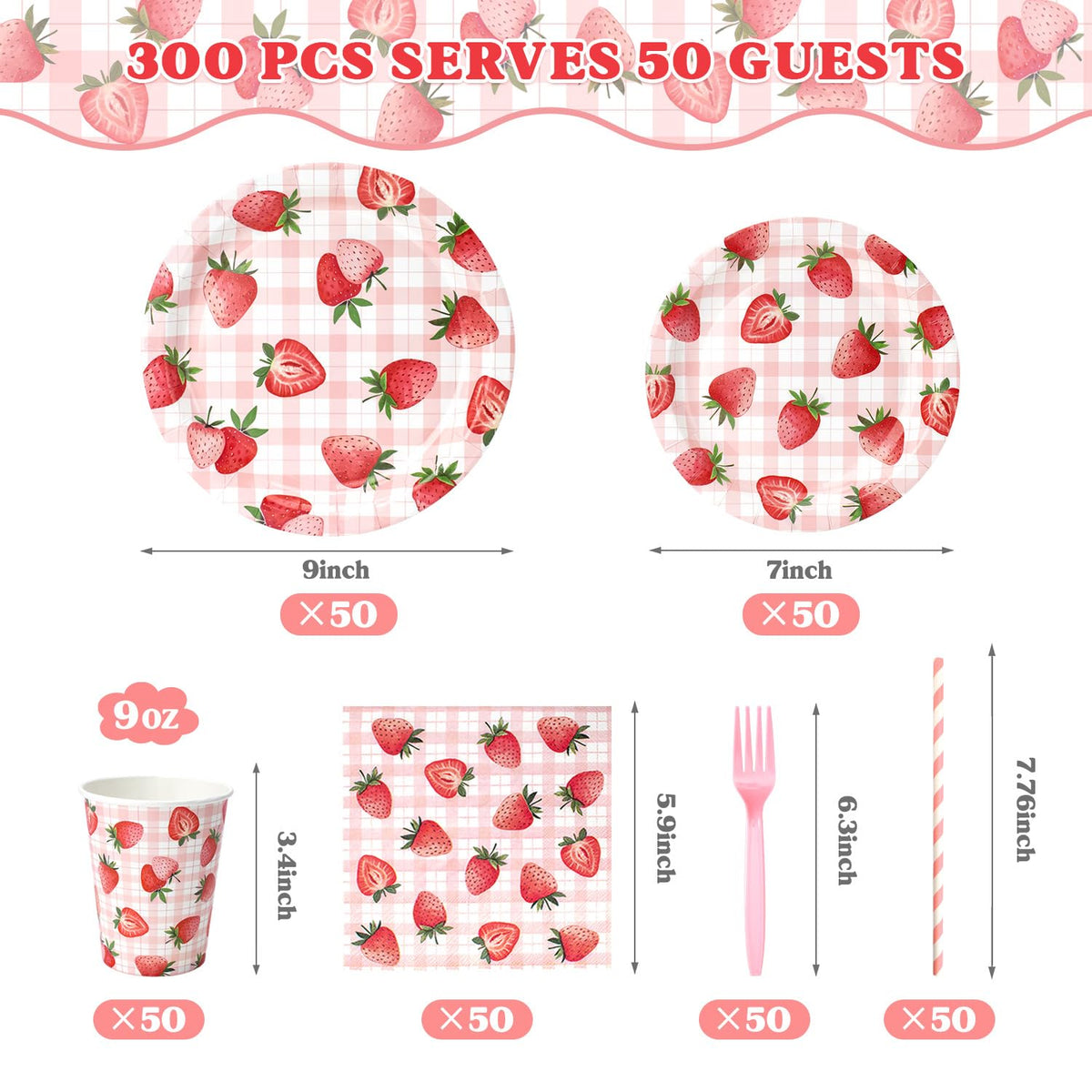 Kinovo strawberry 7-inch plates for kids' parties and quick cleanup