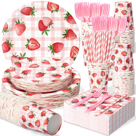 Kinovo strawberry 9-inch plates for festive birthdays and easy serving