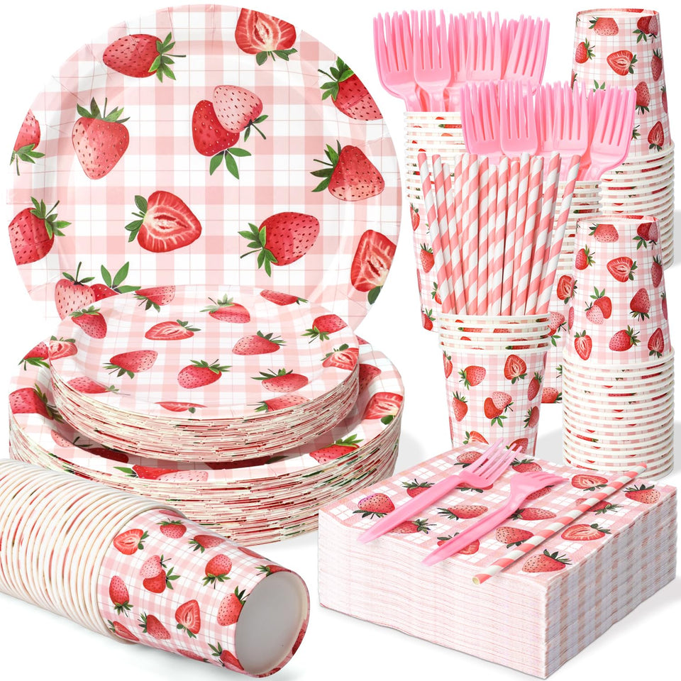Kinovo strawberry 9-inch plates for festive birthdays and easy serving