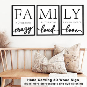 KIOSSUT 3D wood family wall decor close-up reveals carved detail and texture.