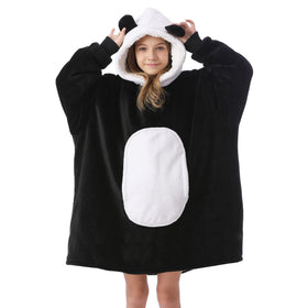 Kipswiza Panda Blanket Hoodie for kids, front view showing cozy warmth