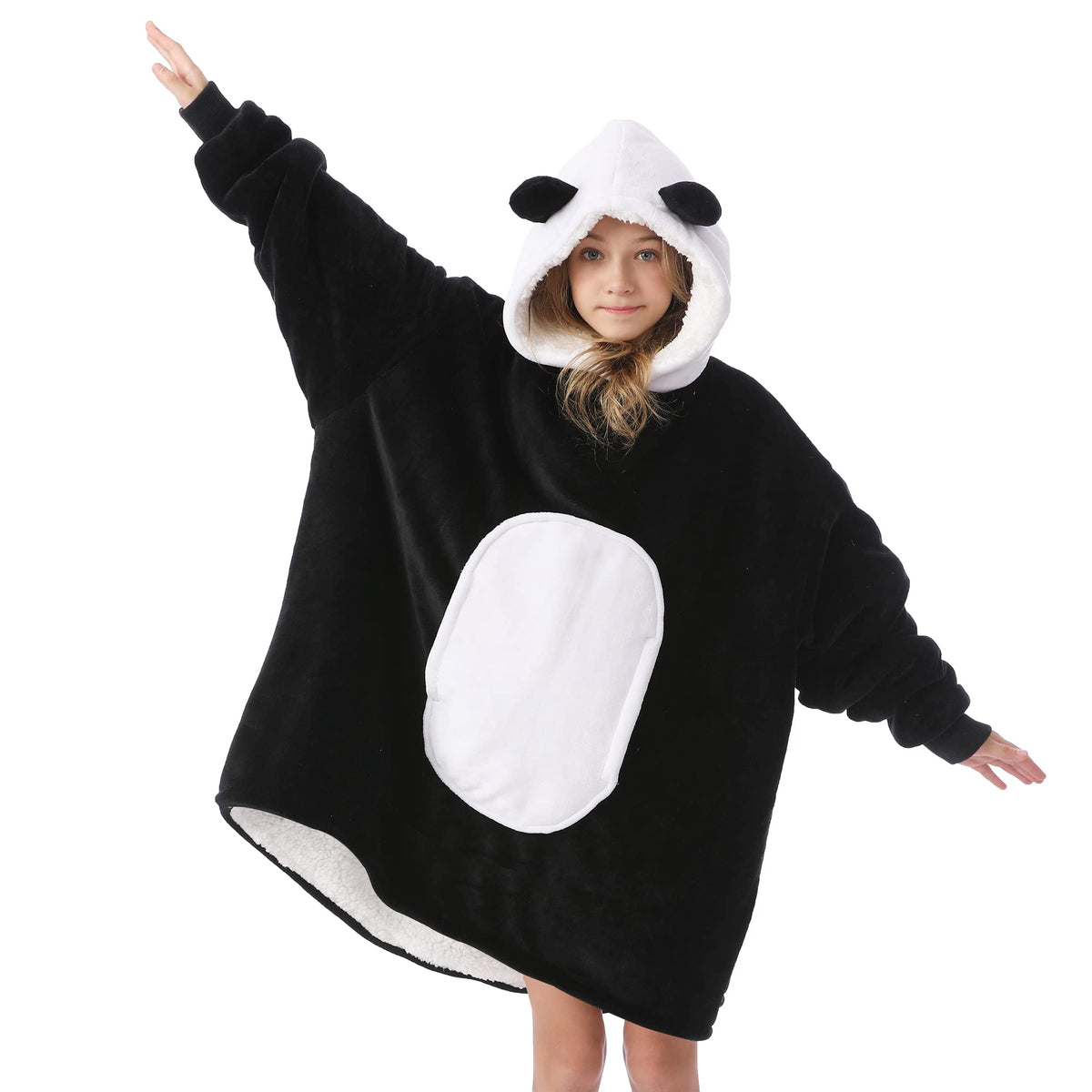 Kipswiza Panda Blanket Hoodie in action during a movie night