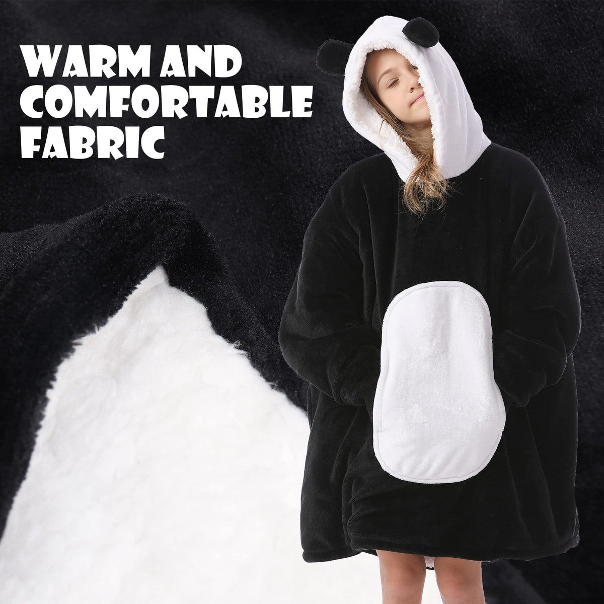 Kipswiza Panda Blanket Hoodie pocket detail for small items