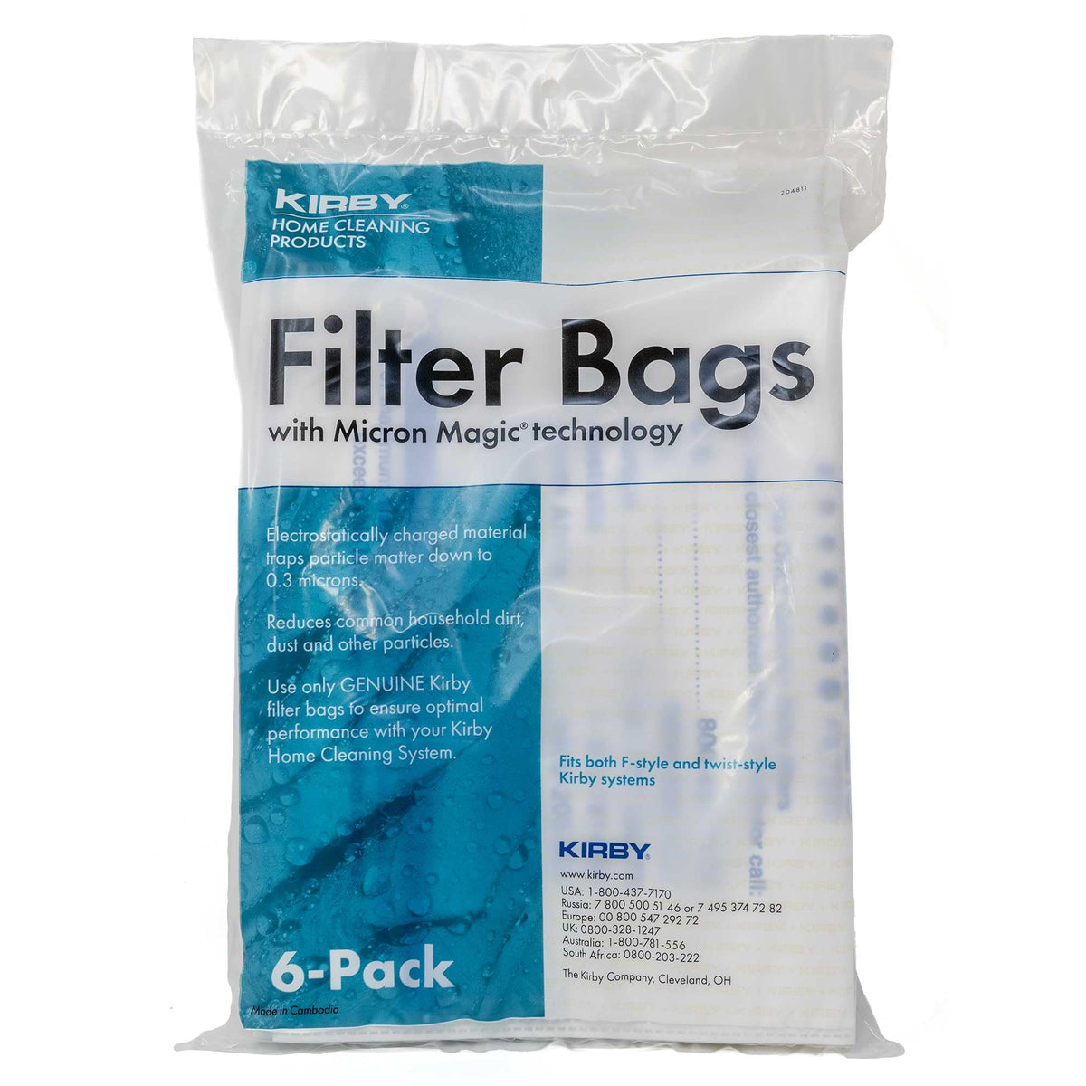 Kirby Micron Magic HEPA bags 6-pack, front view, OEM quality for clean suction.
