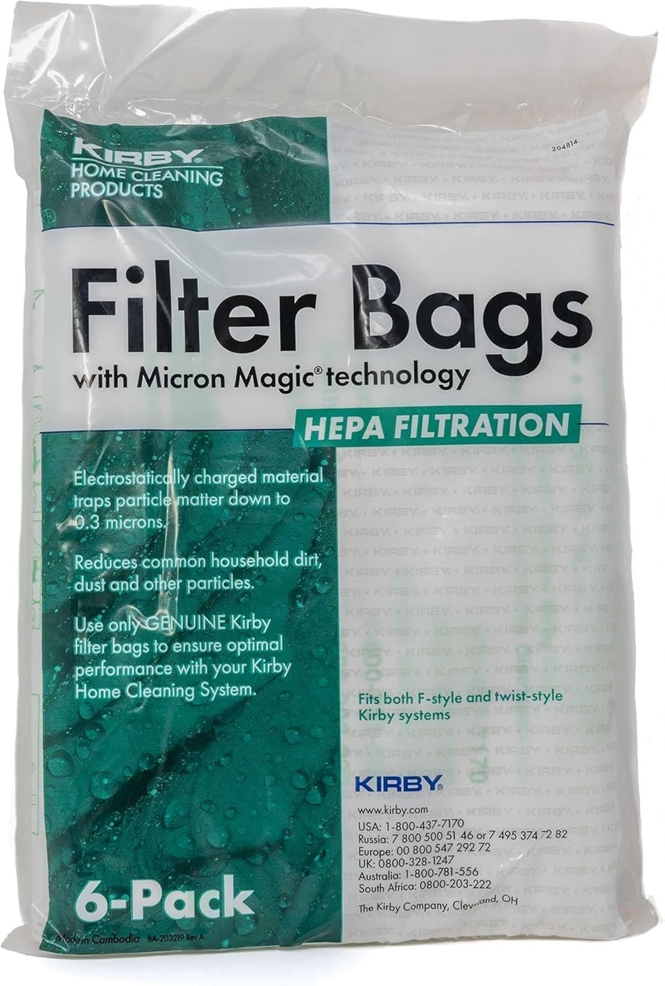 Kirby Micron Magic HEPA bags 6-pack front view for powerful filtration.