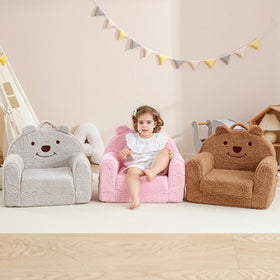 Kisdsa brown sherpa fabric seat offers warm, cozy seating.
