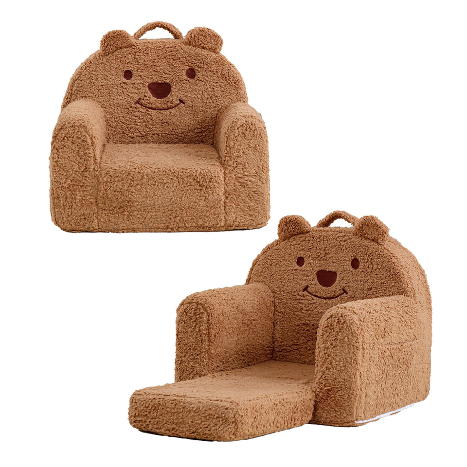 Kisdsa toddler chair with bear design for cozy reading.
