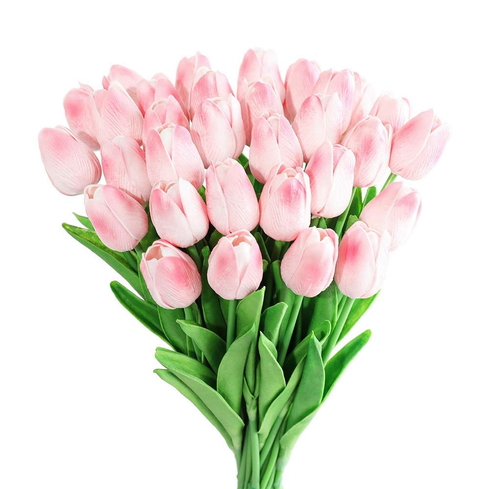 Kisflower 30Pcs latex tulips real touch pink bouquet for vibrant home decor.