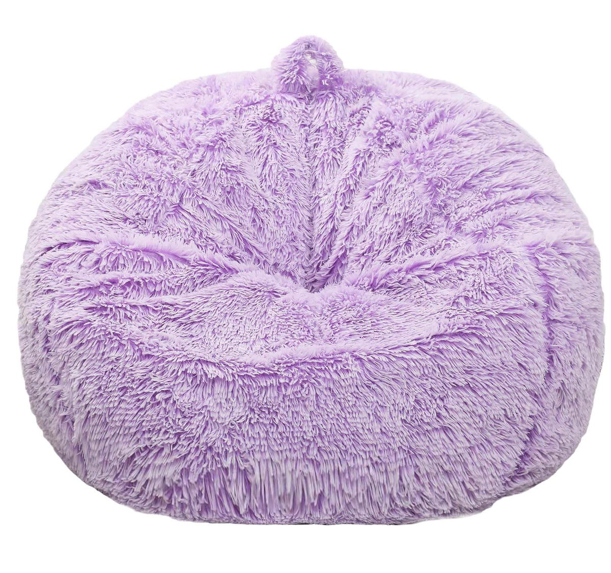 Kisoy lavender faux fur bean bag cover close-up showing durable fabric that resists fading.