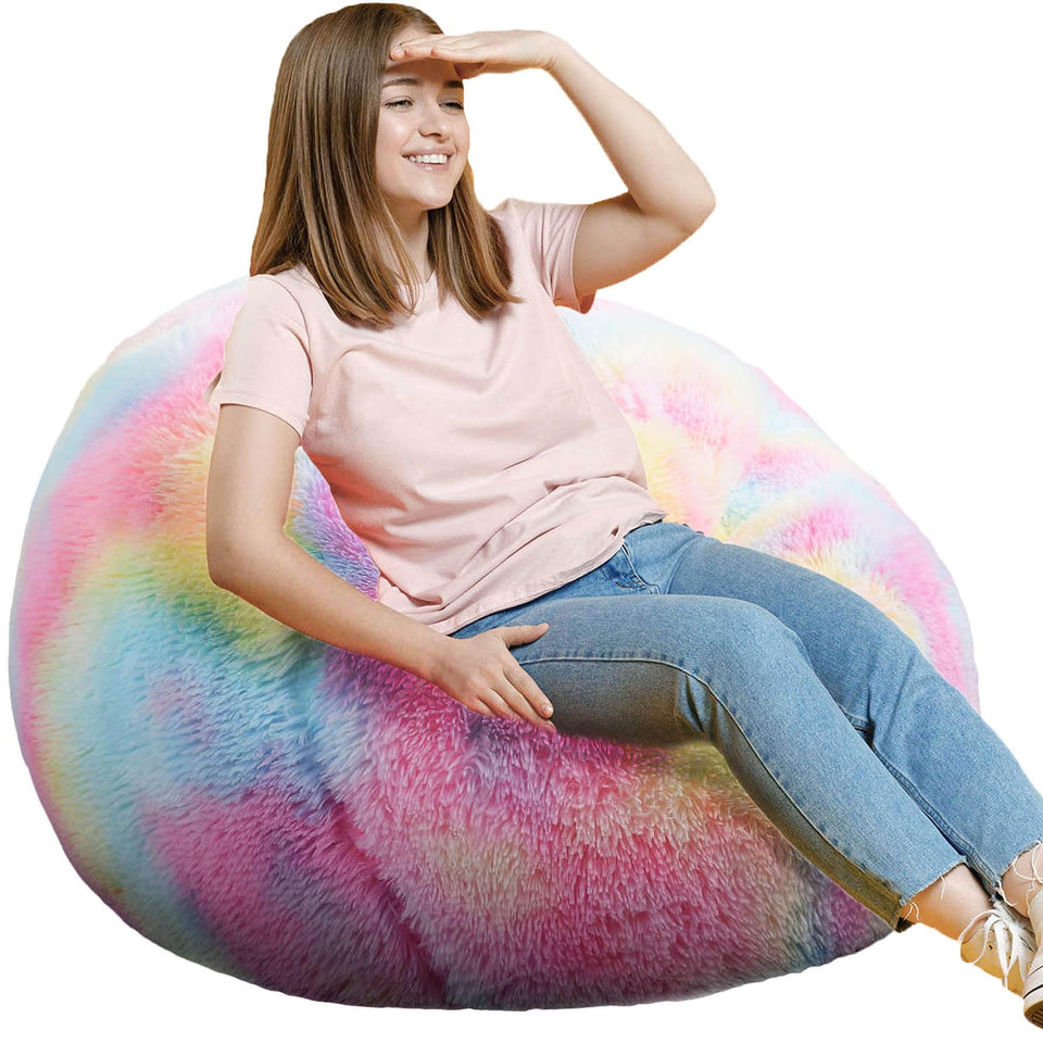 Kisoy Fluffy Bean Bag Chair in a 3ft round silhouette for cozy lounging.