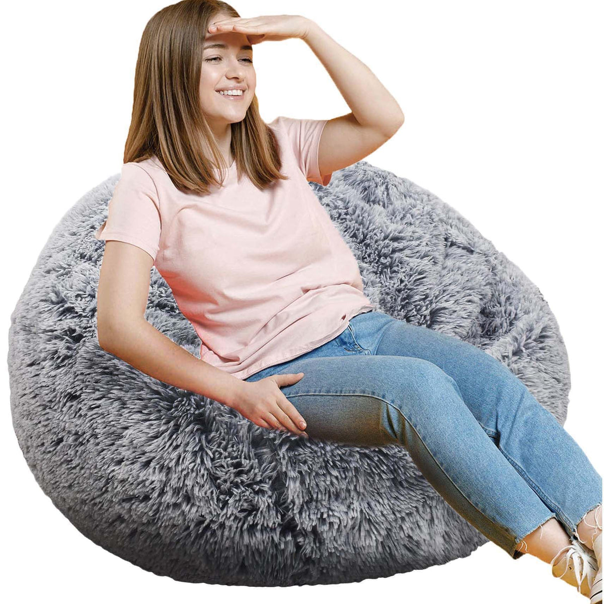 Kisoy fluffy bean bag chair with faux fur fabric, cozy seating for kids.