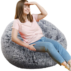 Kisoy fluffy bean bag chair with faux fur fabric, cozy seating for kids.