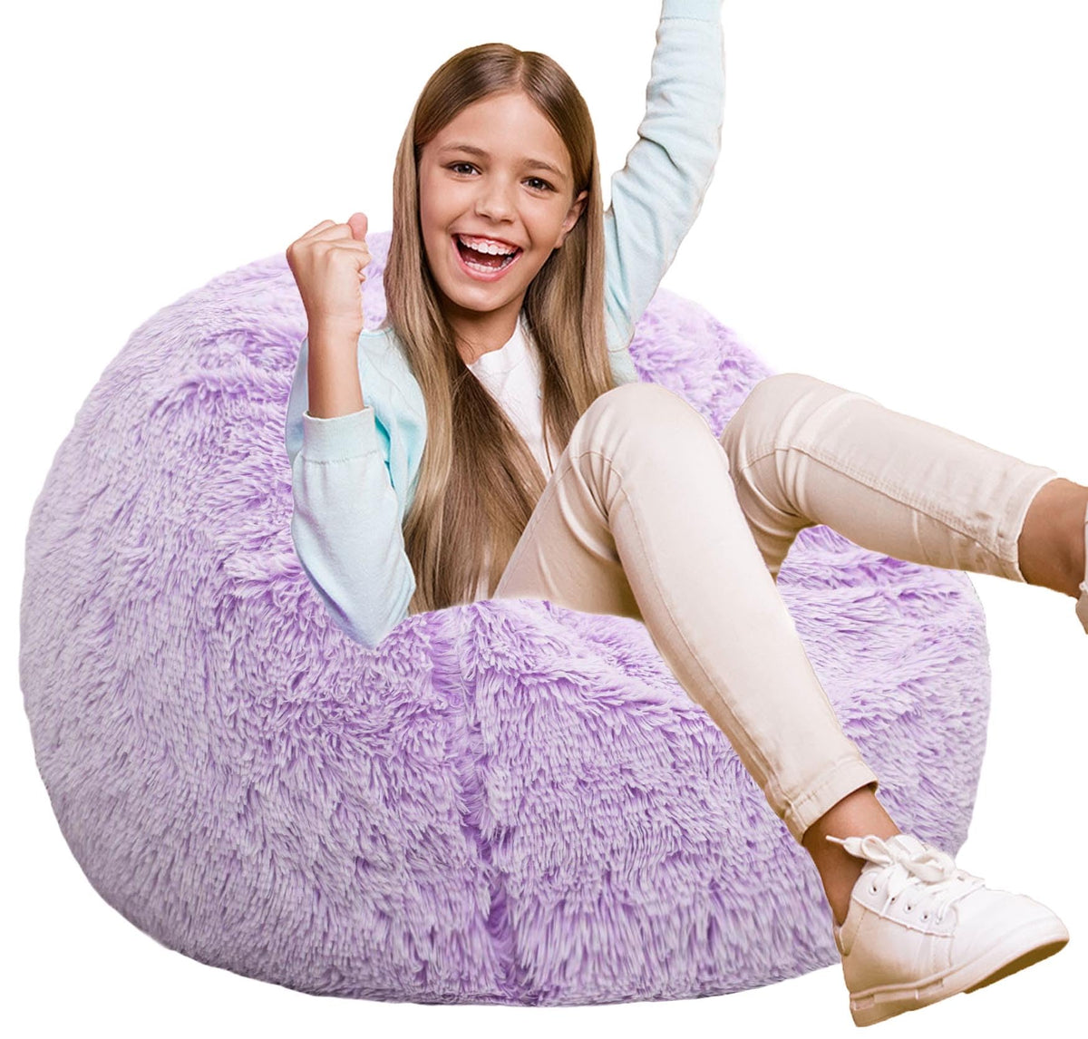 Kisoy fluffy bean bag chair in lavender, ideal for cozy reading time