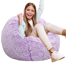 Kisoy fluffy bean bag chair in lavender, ideal for cozy reading time