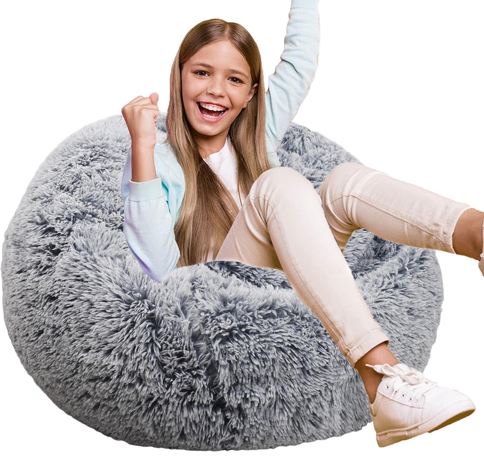 Kisoy fluffy bean bag chair in a playroom, cozy seating for kids and teens.