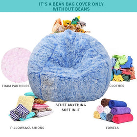 Kisoy fluffy bean bag cover shows plush toy storage inside.