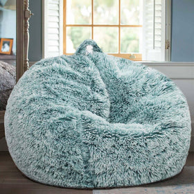 Kisoy fluffy stuffed animal storage bean bag cover in dark green for plush toy organization