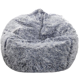 Kisoy fluffy stuffed-animal storage bean bag cover in gray, showcasing plush texture for organization
