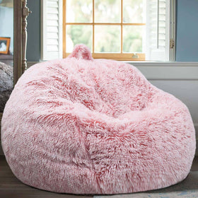 Kisoy fluffy stuffed animal storage cover in dusty pink showing plush faux fur softness