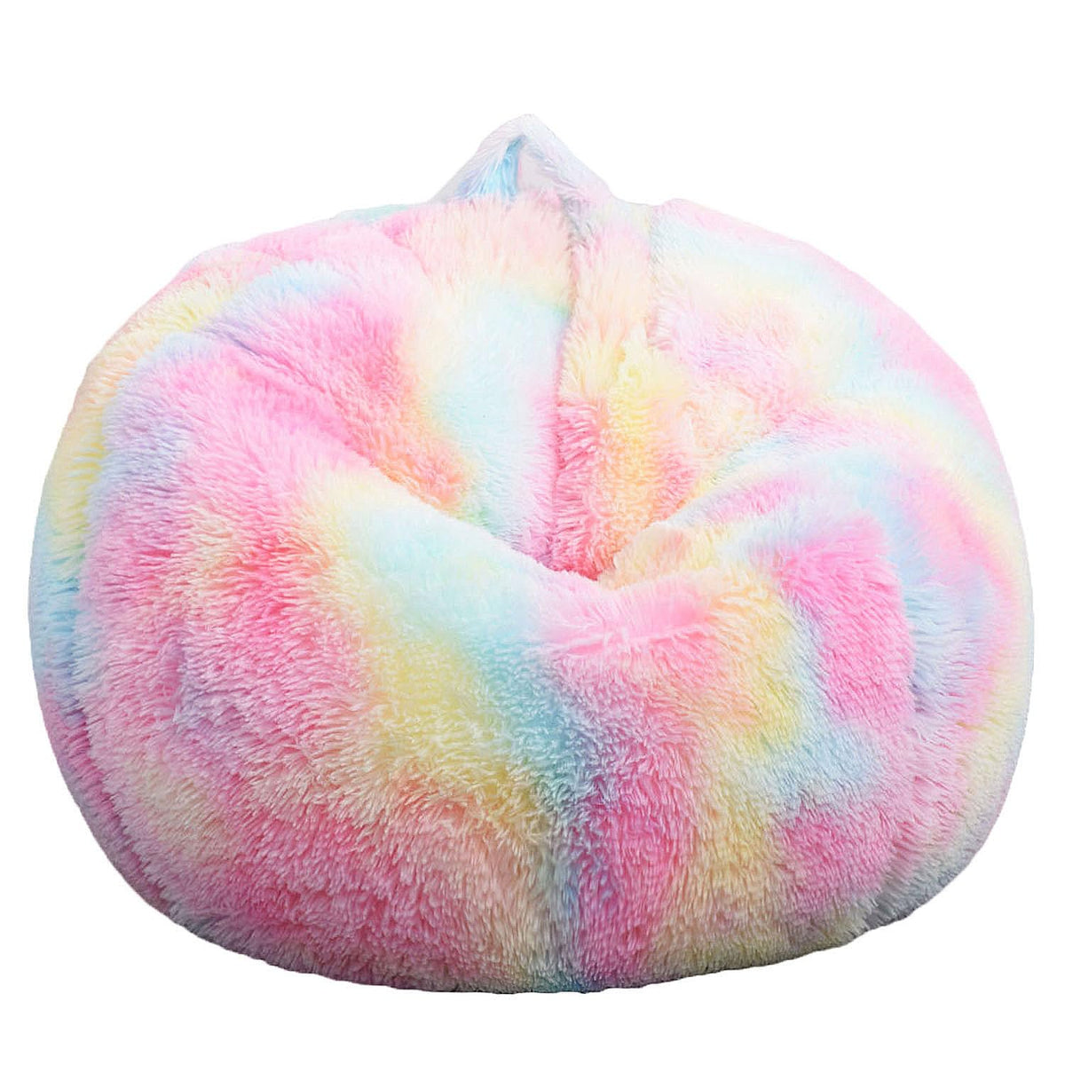 Kisoy rainbow fluffy cover front view showing vibrant color and plush toy storage.