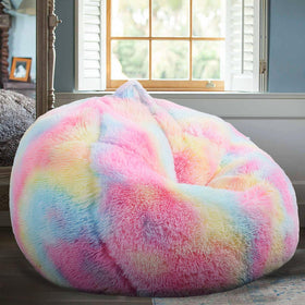 Kisoy rainbow fluffy cover side view demonstrates ample space for organizing toys.