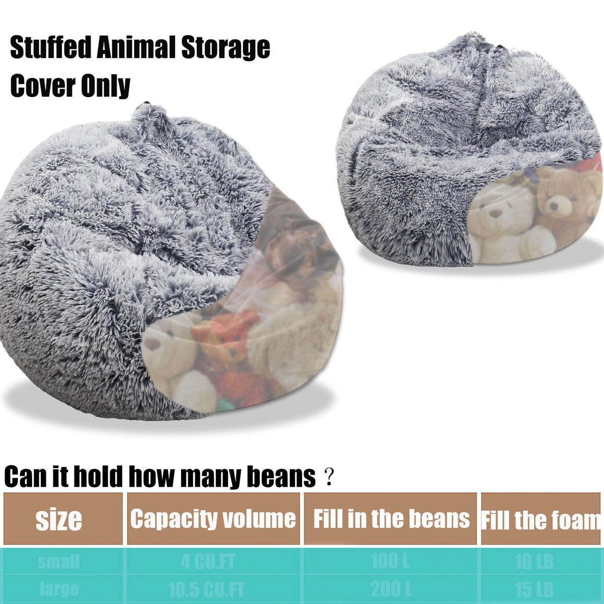 Kisoy storage concept with stuffed toys idea in gray cover