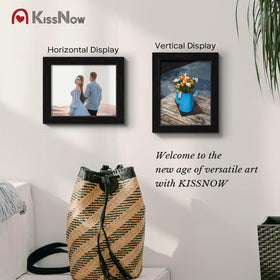 KissNow natural wood grain texture on a black frame enhances decor.