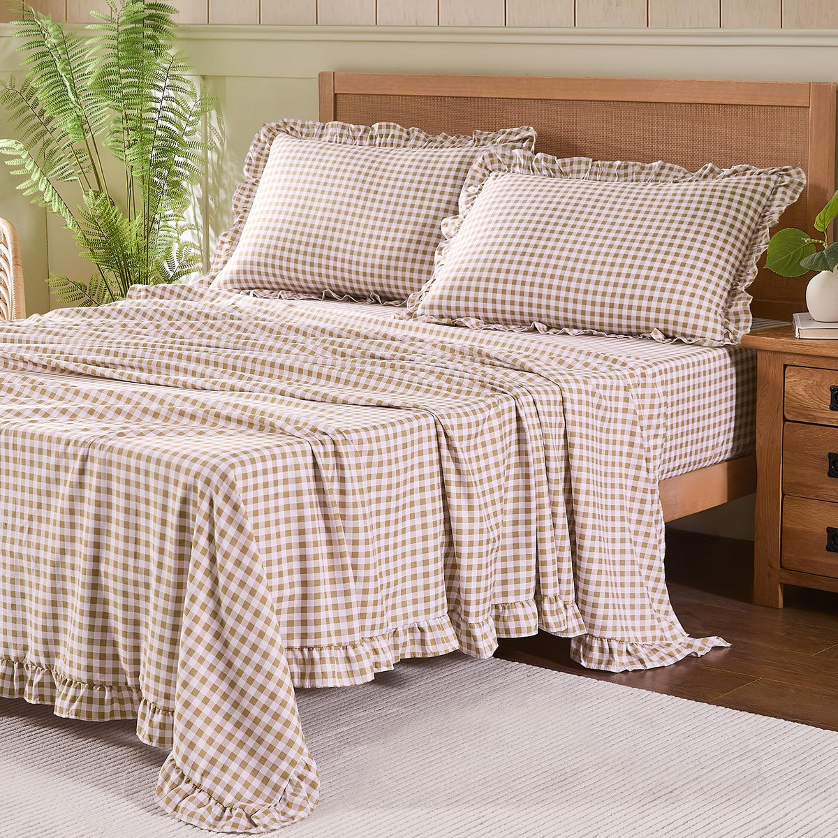 kisswish gingham queen sheet set full view for a cozy farmhouse bedroom vibe