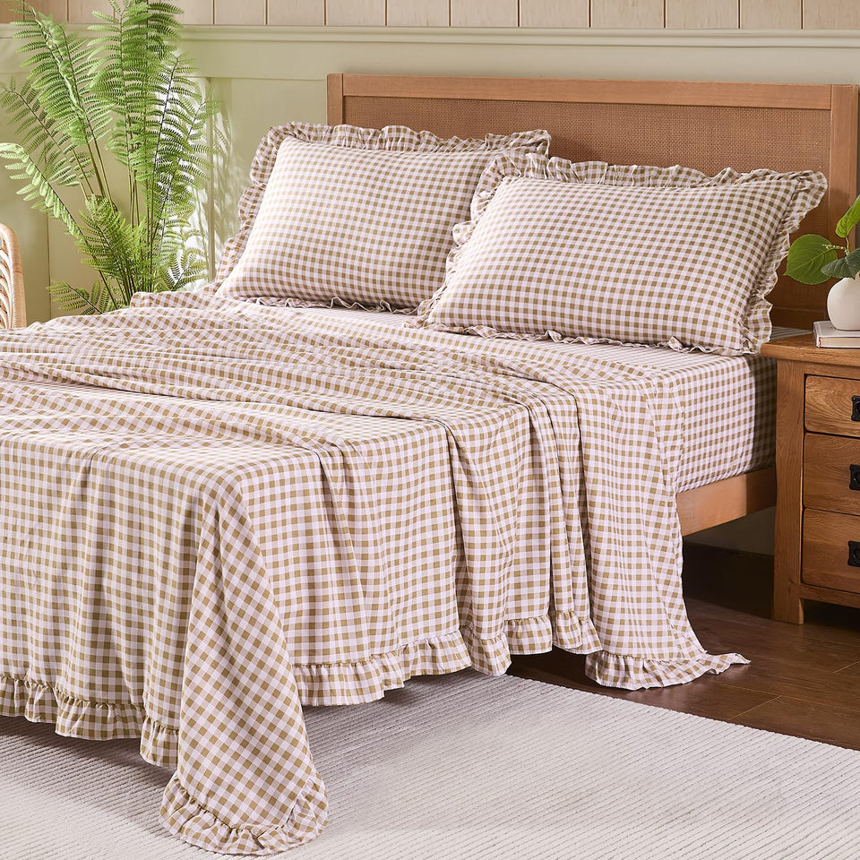 kisswish gingham queen sheet set full view for a cozy farmhouse bedroom vibe