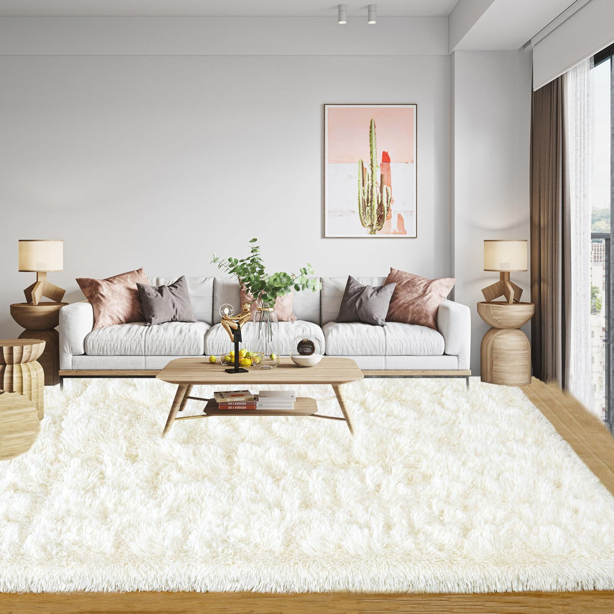 Kitcarrot plush cream white rug ideal for bedrooms, adding warmth and softness