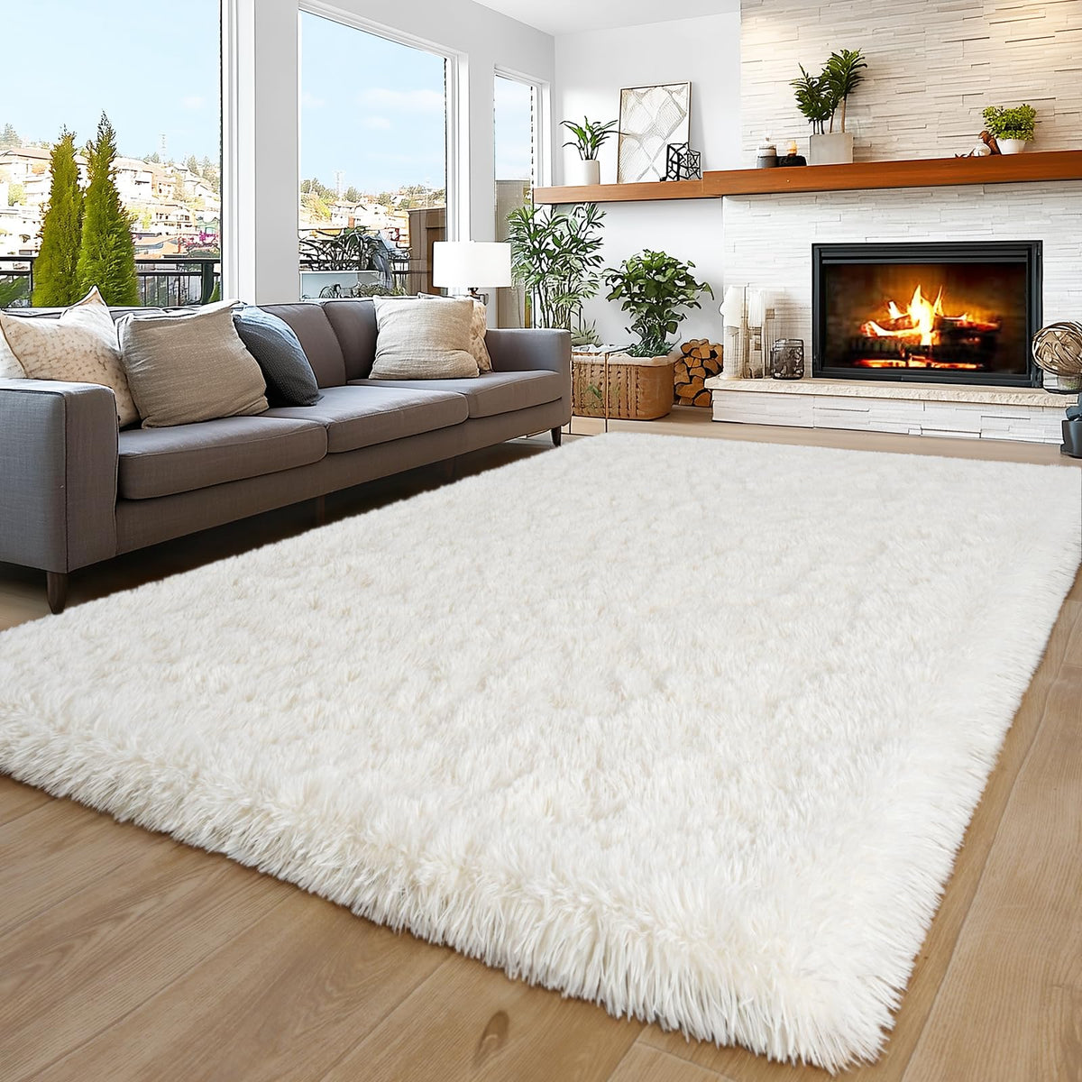 Kitcarrot 8x10 ultra-soft cream white area rug for living rooms, cozy underfoot