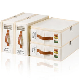 KitHero bed sheet organizer 4-pack with sealed design keeps items dust-free.