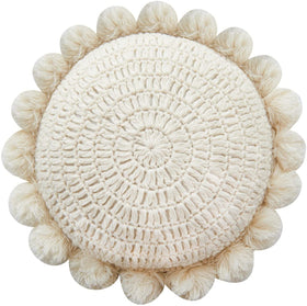 kitletsuit boho round pillow with pom poms adds cozy texture to sofa