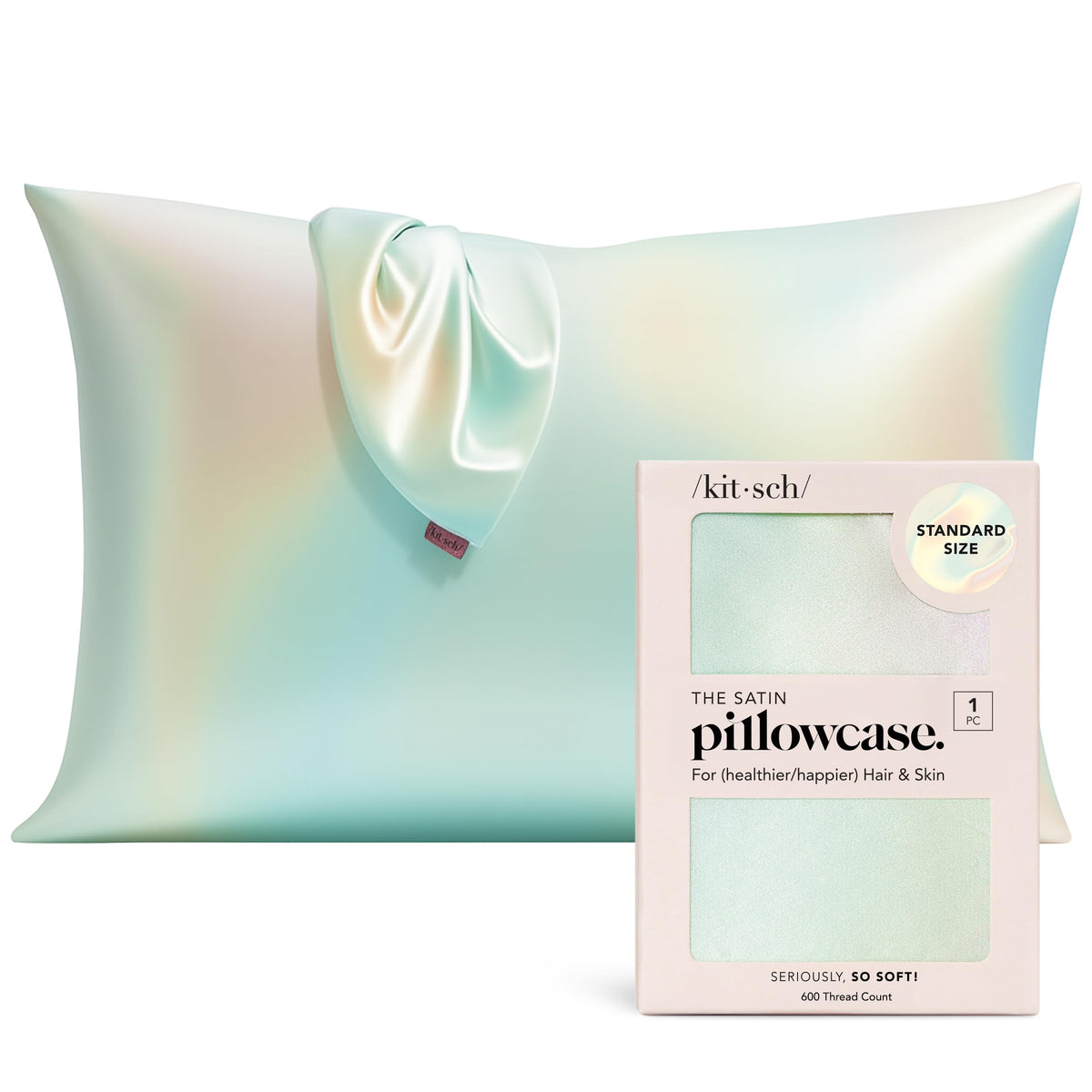 Kitsch Aura satin pillowcase with zipper closeup showing secure fit and smooth texture.