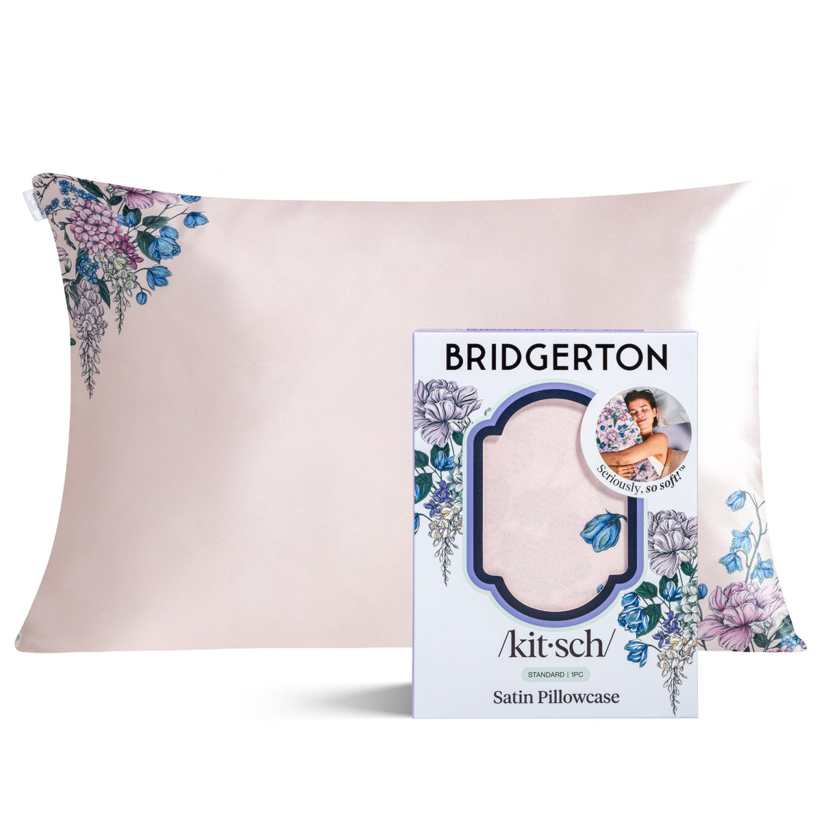 Kitsch Bridgerton satin pillowcase with zipper close-up showing smooth fabric for hair friction reduction