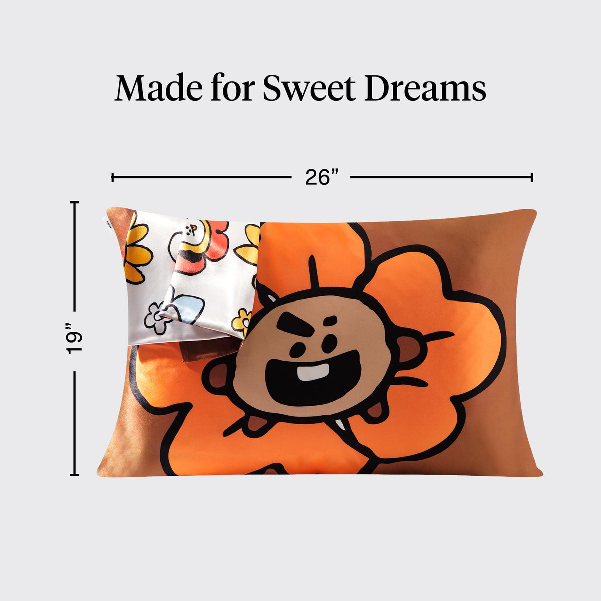 Kitsch x BT21 satin pillowcase zipper closeup with hidden secure closure.