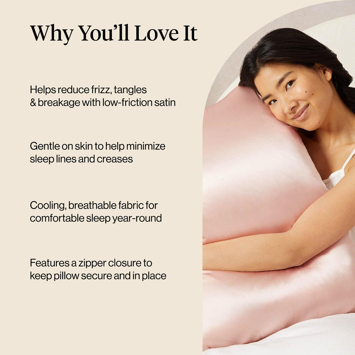 Eco-friendly satin material offers luxury without heavy moisture buildup