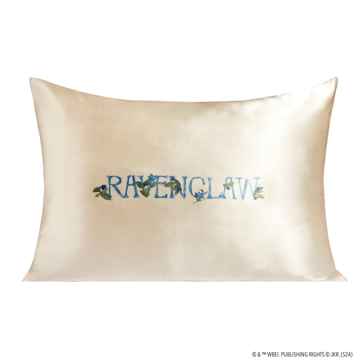 Kitsch Ravenclaw satin pillowcase with Ravenclaw text side for kids' sleep.