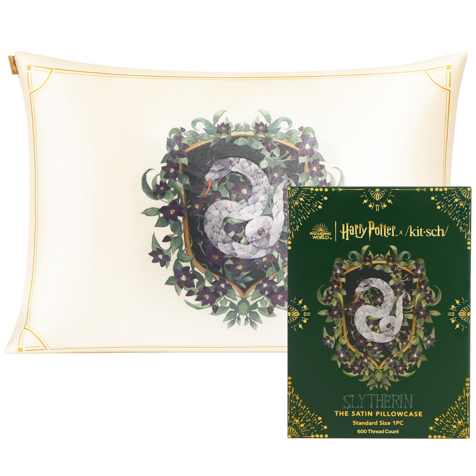 Kitsch Harry Potter satin pillowcase with Slytherin crest for cozy bedtime