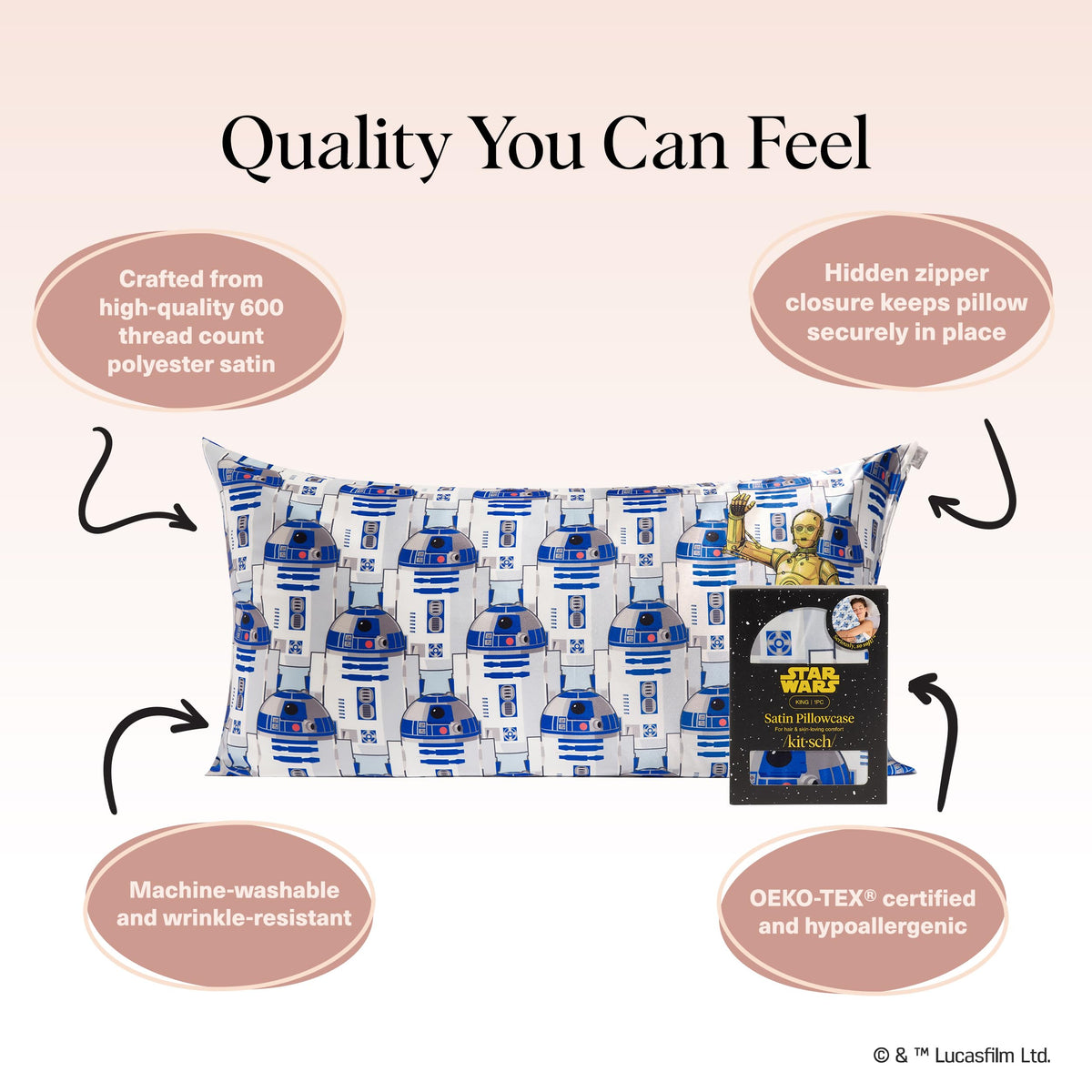 Kitsch king-size satin pillowcase 19x36 offers soft durability