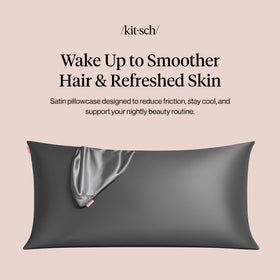 Kitsch king-size charcoal satin pillowcase on a pillow