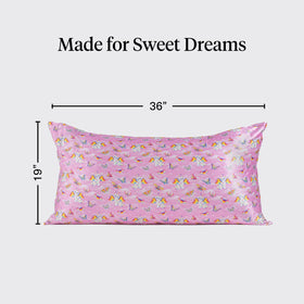 Kitsch Lisa Frank satin pillowcase texture, luxurious and silk-like