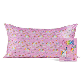 Kitsch satin pillowcase with zipper, Angel Kitty front view, secure fit for pillows